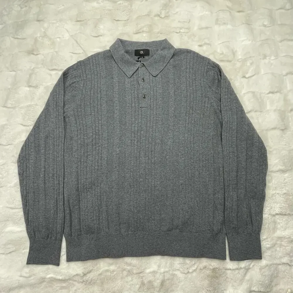 NWT $100 Banana Republic Organic Cotton Ribbed Sweater Polo Long Sleeve Mens L